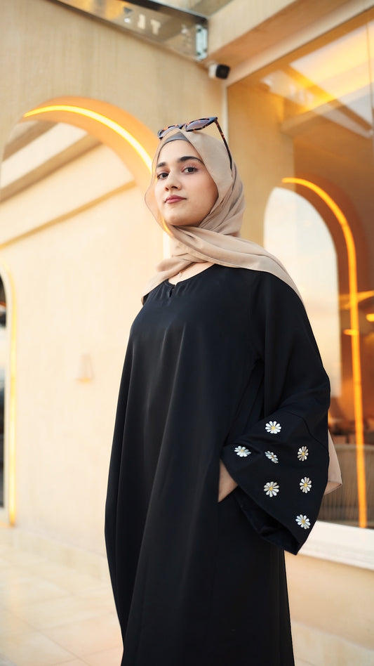 Embellished Sleeves Abaya - BLACK