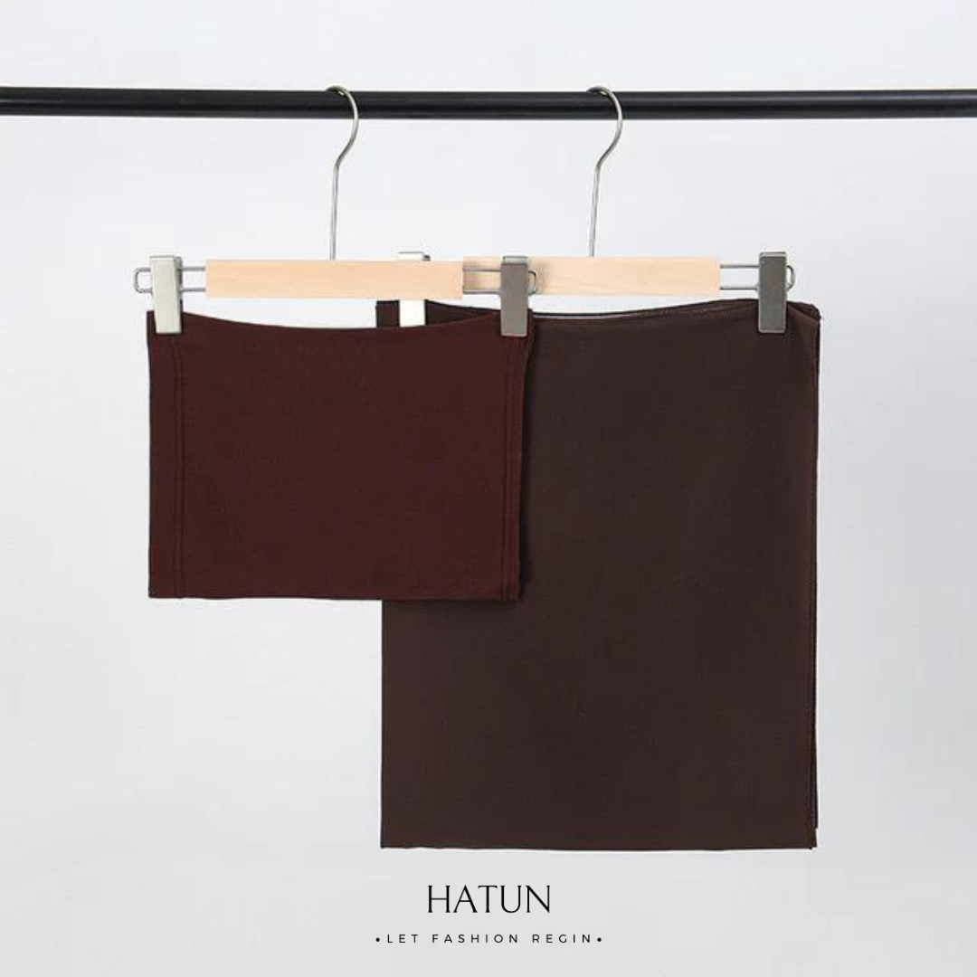 Matching Hijab And Cap Set - DARK BROWN - HATUN 