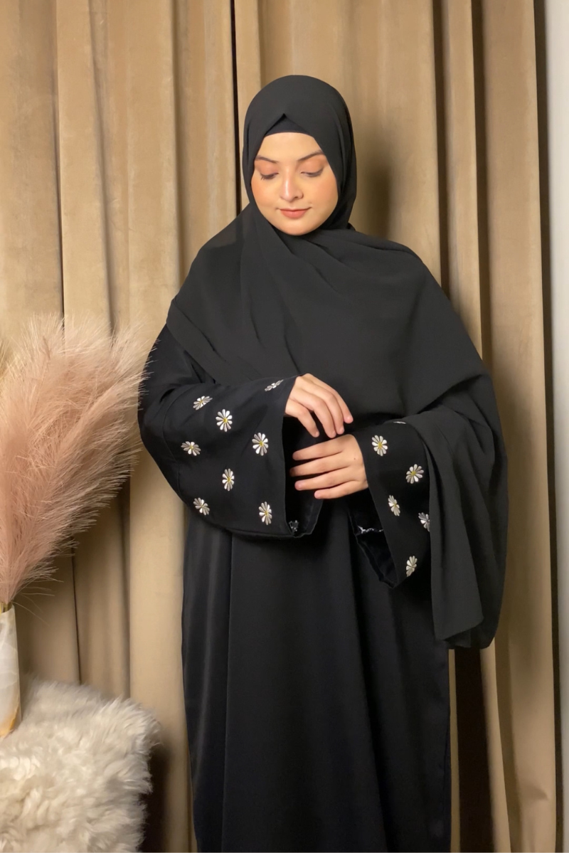 Embellished Sleeves Abaya - BLACK