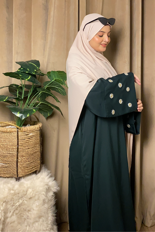 Embellished Sleeves Abaya - GREEN