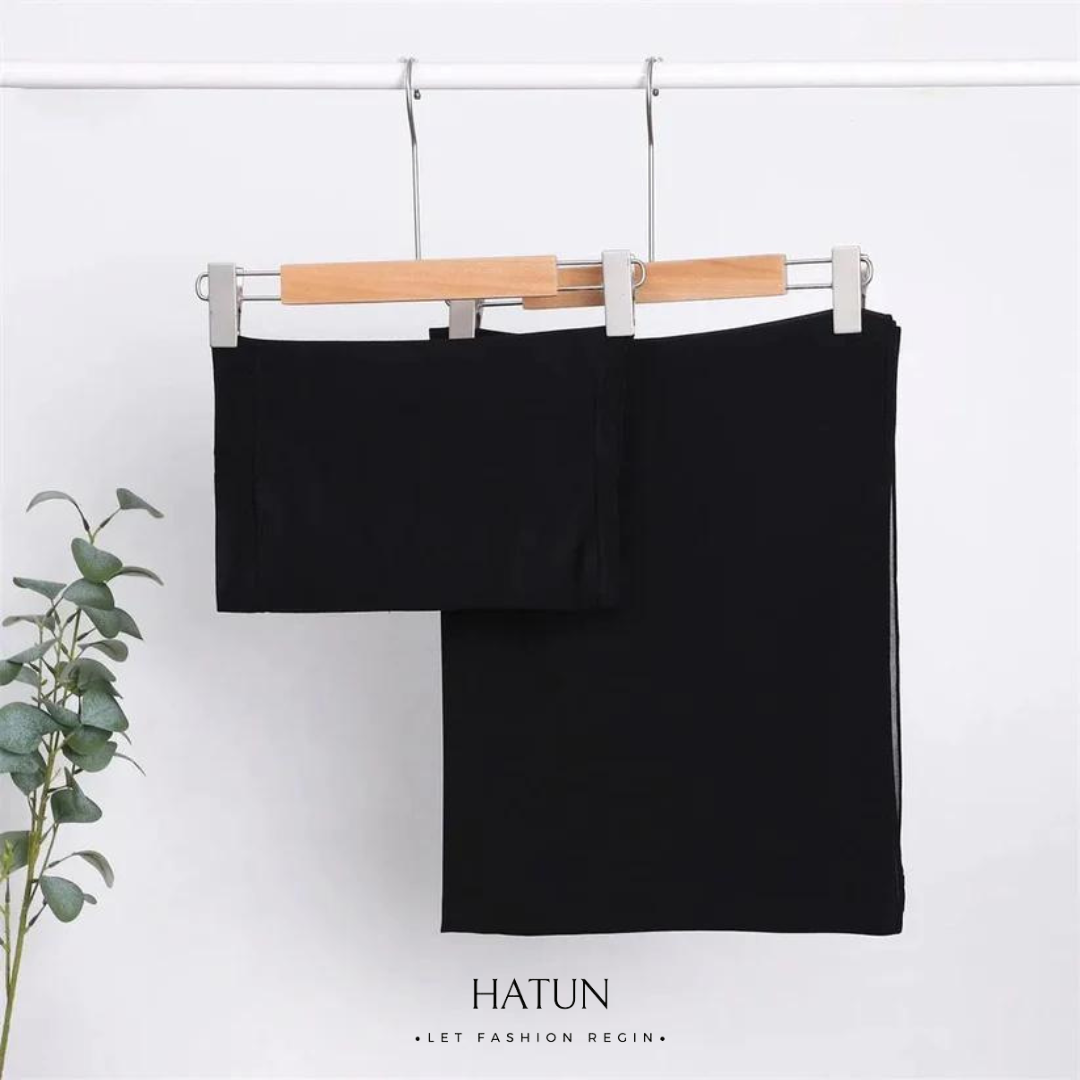 Matching Hijab And Cap Set - BLACK - HATUN 