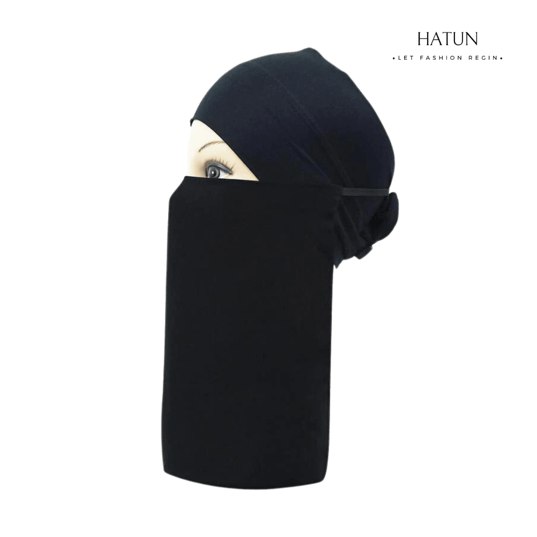 Half Elastic Niqab - Black - HATUN 